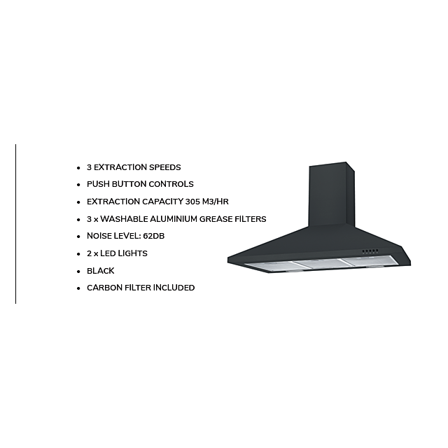 Neue 90cm Chimney Hood - Black - NCE90NN