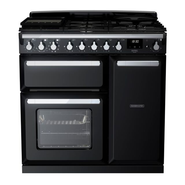 Rangemaster Estel Deluxe 90cm Dual Fuel Range Cooker - ESDL90DFPGBL/CM1 - Black