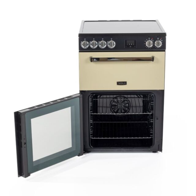 Tesla 60cm Double Oven Electric Cooker - Cream - TMRC60C