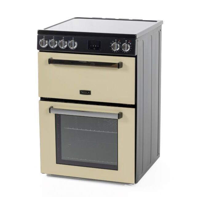 Tesla 60cm Double Oven Electric Cooker - Cream - TMRC60C
